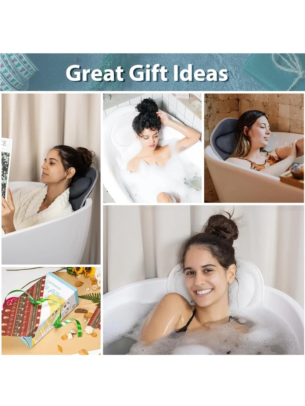 New Open Box BLACK Bath Pillow for Tub Neck and Back Support - Upgraded Non-Slip